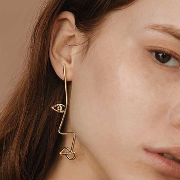 asymmetrical Face Profile Artsy Earrings - Picture 3 of 7